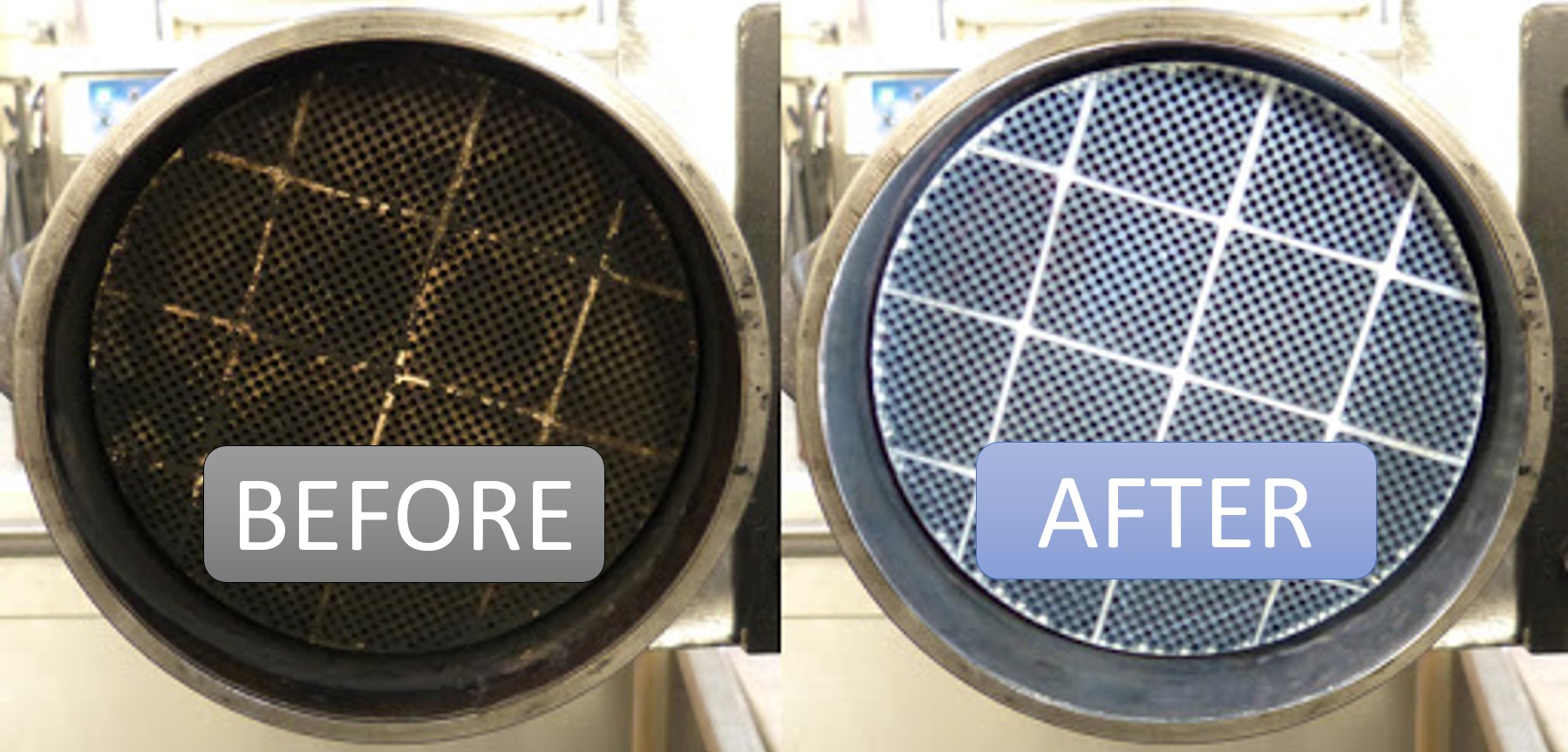 Before and after DPF cleaning Before and after DPF cleaning